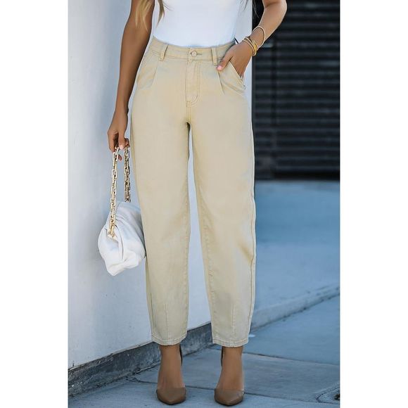 Azura Exchange  Khaki Solid High Waist Casual Pants - Picture 1 of 13